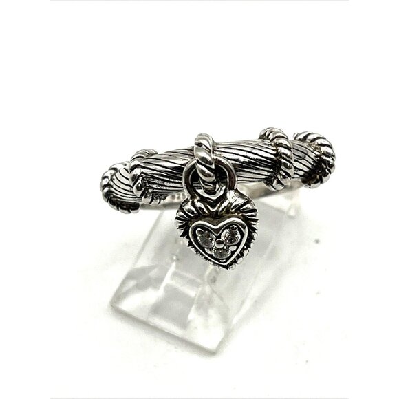 Judith Ripka Sterling Silver 925 CZ Dangle Heart Charm Ring Sz 9 - Picture 5 of 9